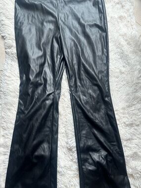 Black Faux Leather Boot-Cut Pants